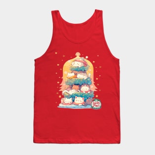 Kawaii Lazy Sleeping Cats Catmas Tree Cat Christmas Tank Top